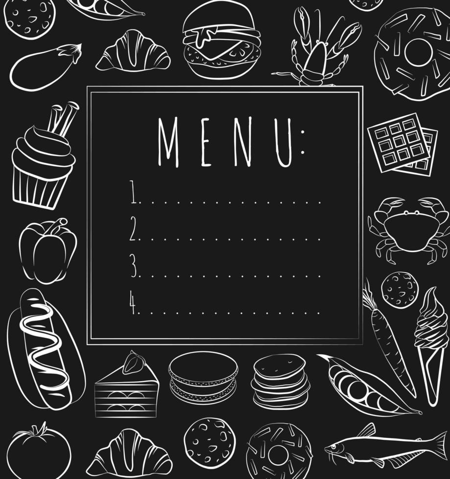 Restaurant cafe menu, template design. Food flyer on chalkboard. Cooking concept. vector
