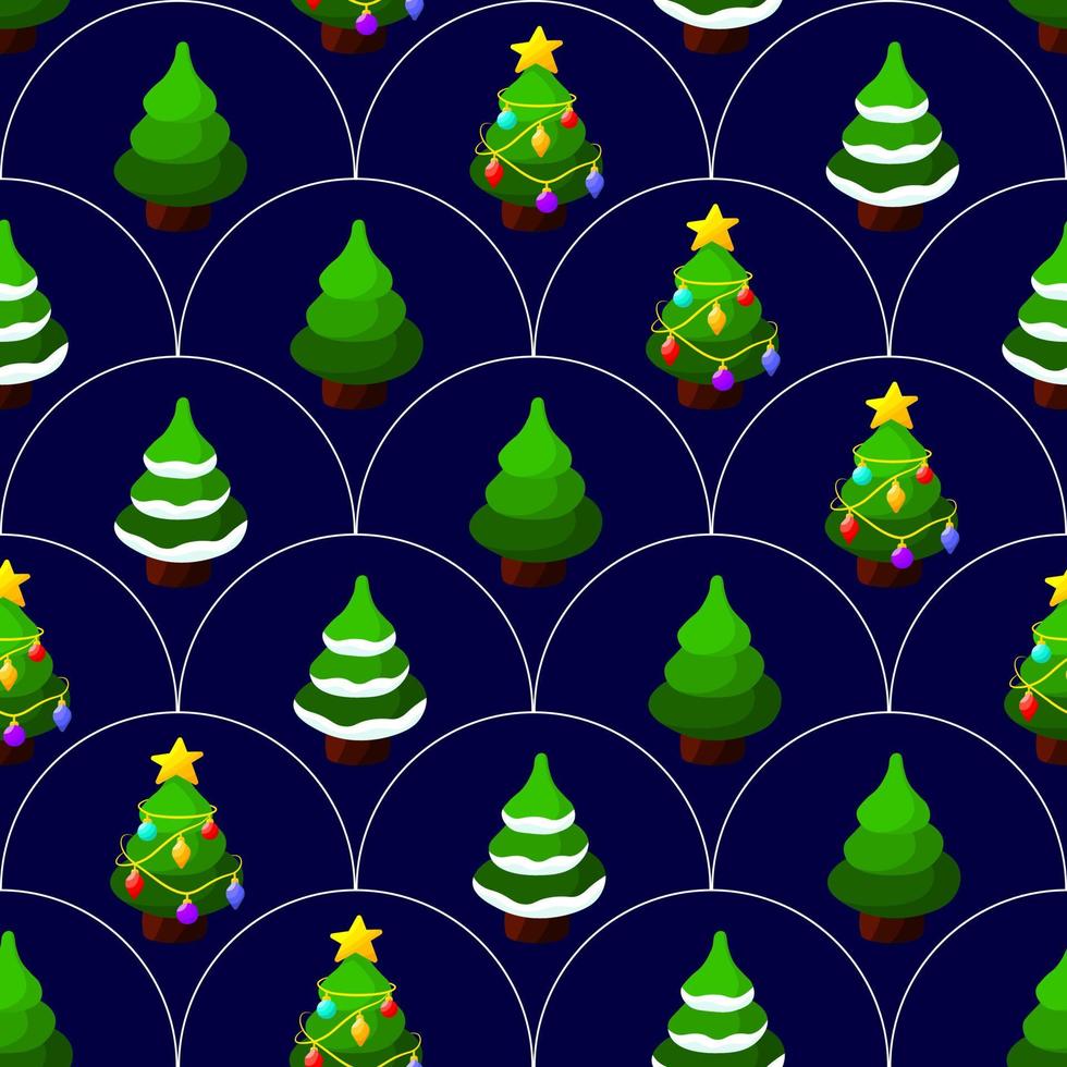 patrón sin costuras de la temporada navideña. fondo vectorial de dibujos animados. diseño de papel de regalo o álbum de recortes con pino de navidad. vector