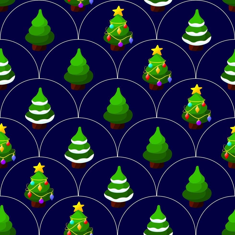 Christmas season seamless pattern. Cartoon vector background. Wrapping or scrapbook paper design with christmas pine tree.