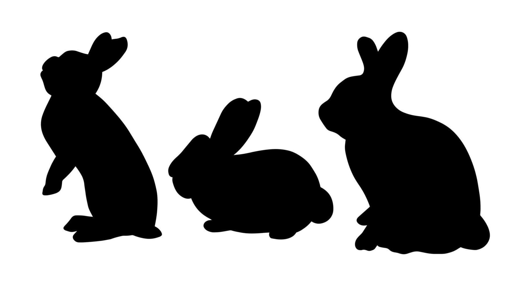 Silhouettes of rabbits isolated on a white background. Black outline bunny icon set. vector