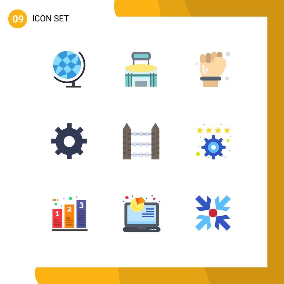 Pictogram Set of 9 Simple Flat Colors of security barbed labour hand setting gear Editable Vector Design Elements