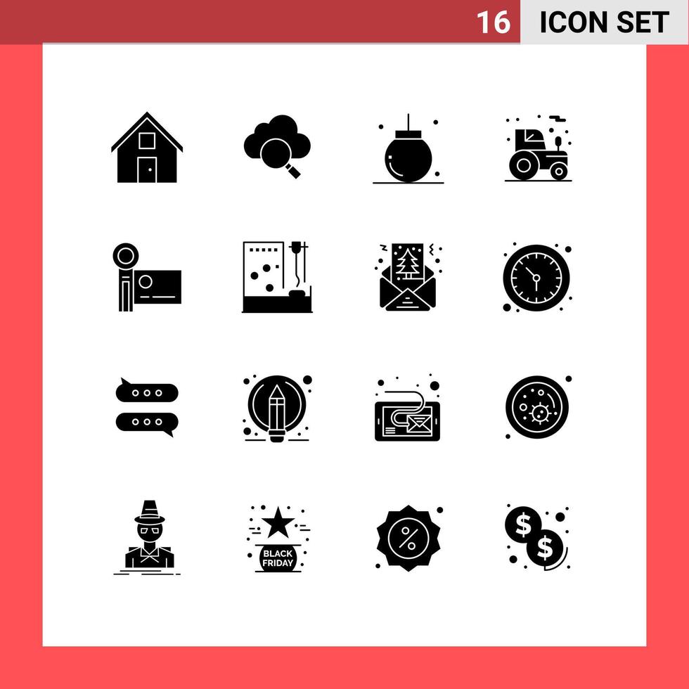 Solid Glyph Pack of 16 Universal Symbols of camcorder farm ball agrimotor xmas Editable Vector Design Elements