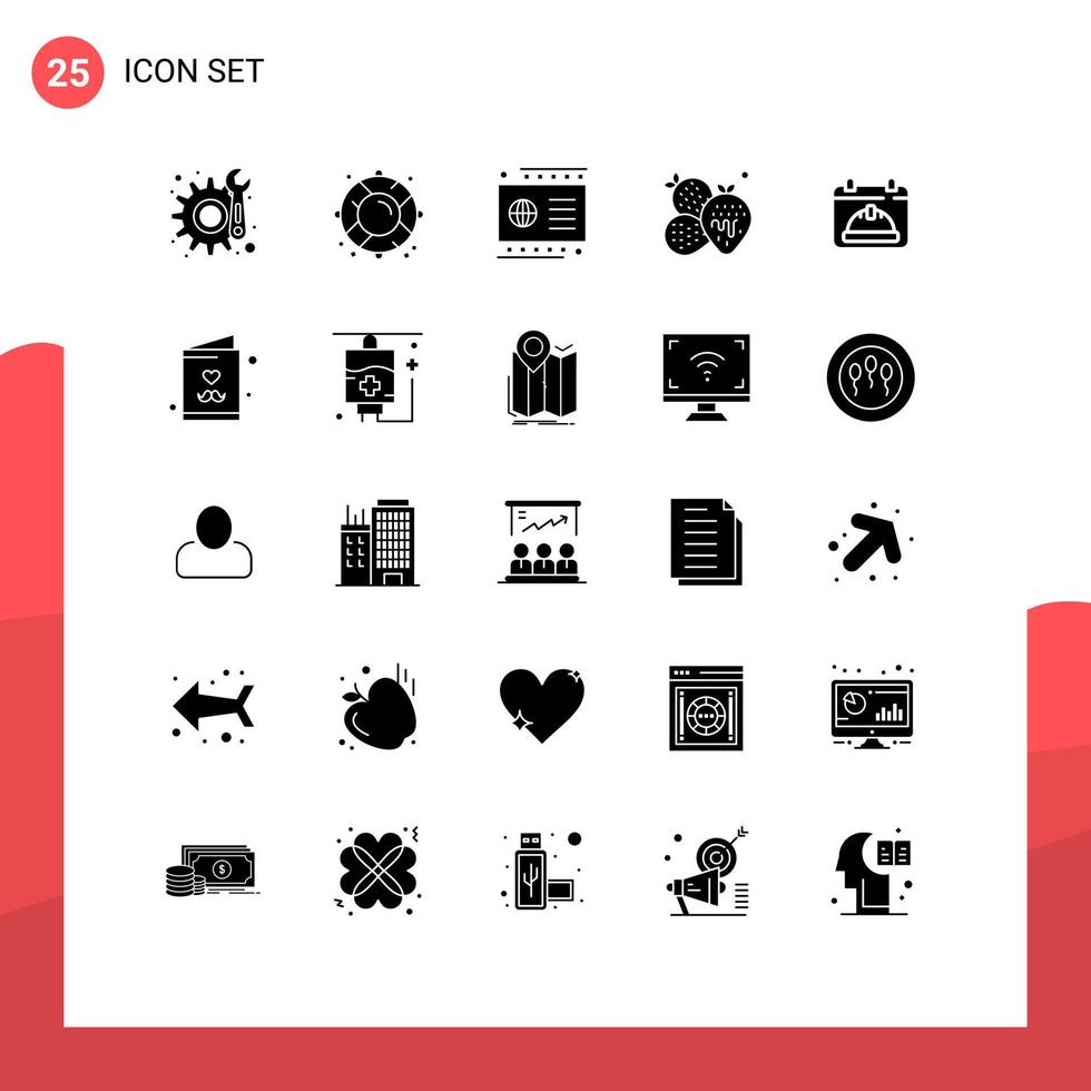 Solid Glyph Pack of 25 Universal Symbols of day calendar credit summer food Editable Vector Design Elements