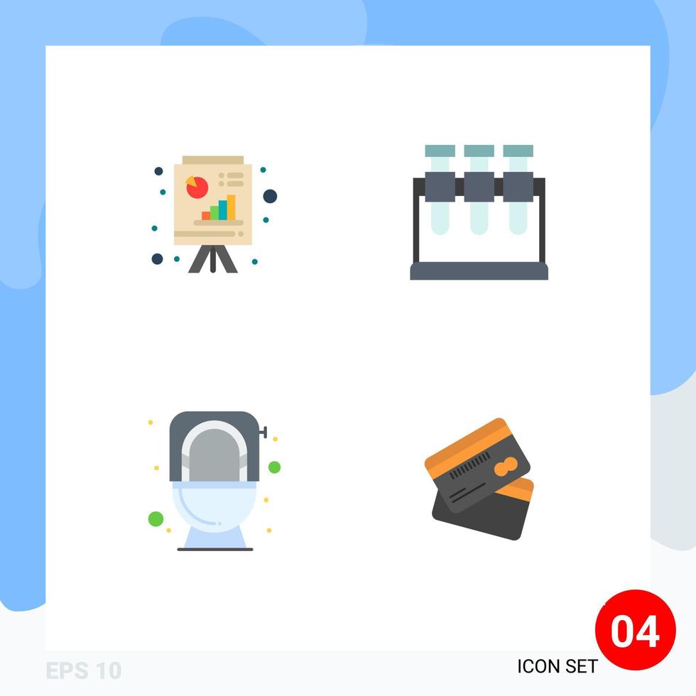 Mobile Interface Flat Icon Set of 4 Pictograms of analytics flush business report science creditcard Editable Vector Design Elements
