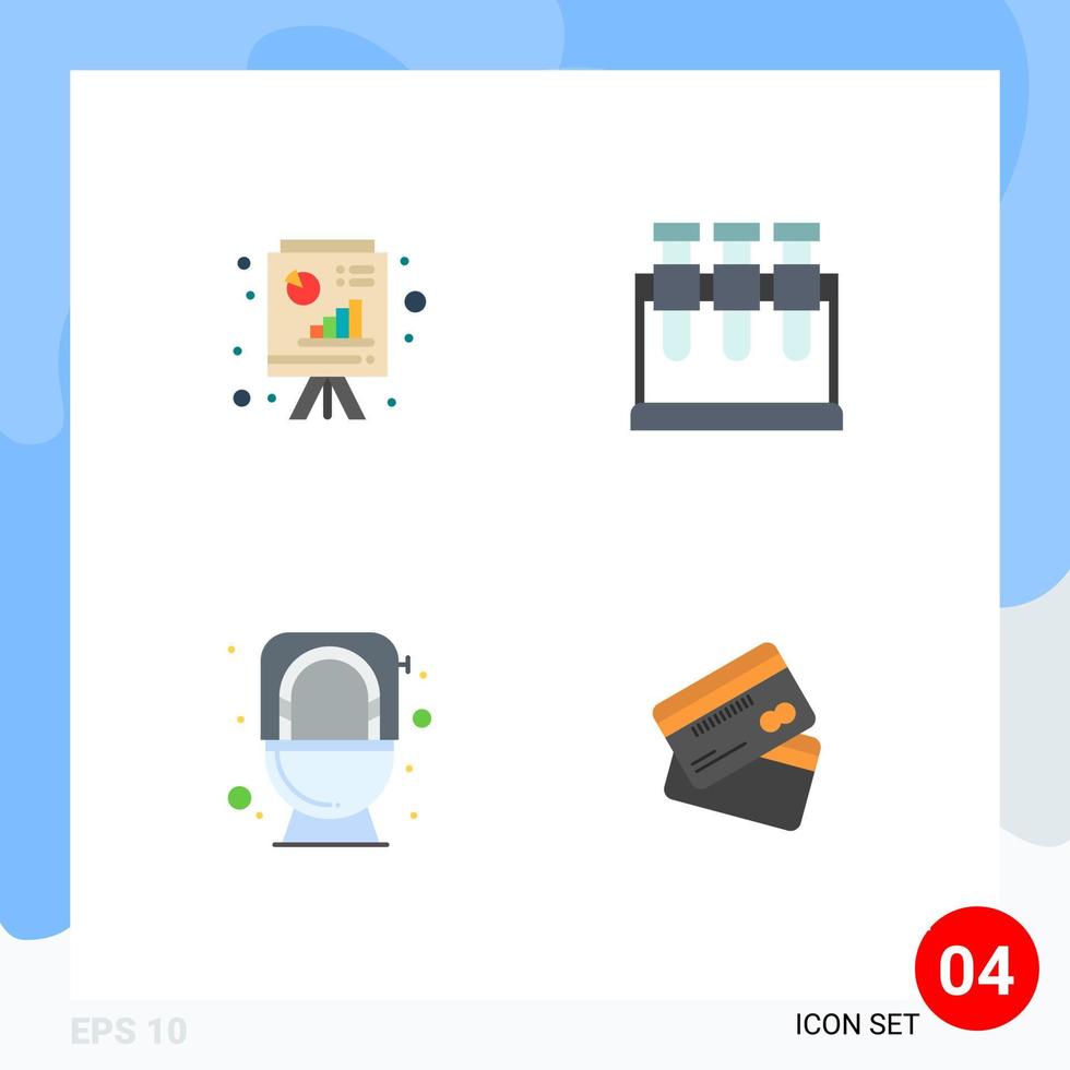 conjunto de iconos planos de interfaz móvil de 4 pictogramas de elementos de diseño de vectores editables de tarjetas de crédito científicas de informes comerciales de análisis