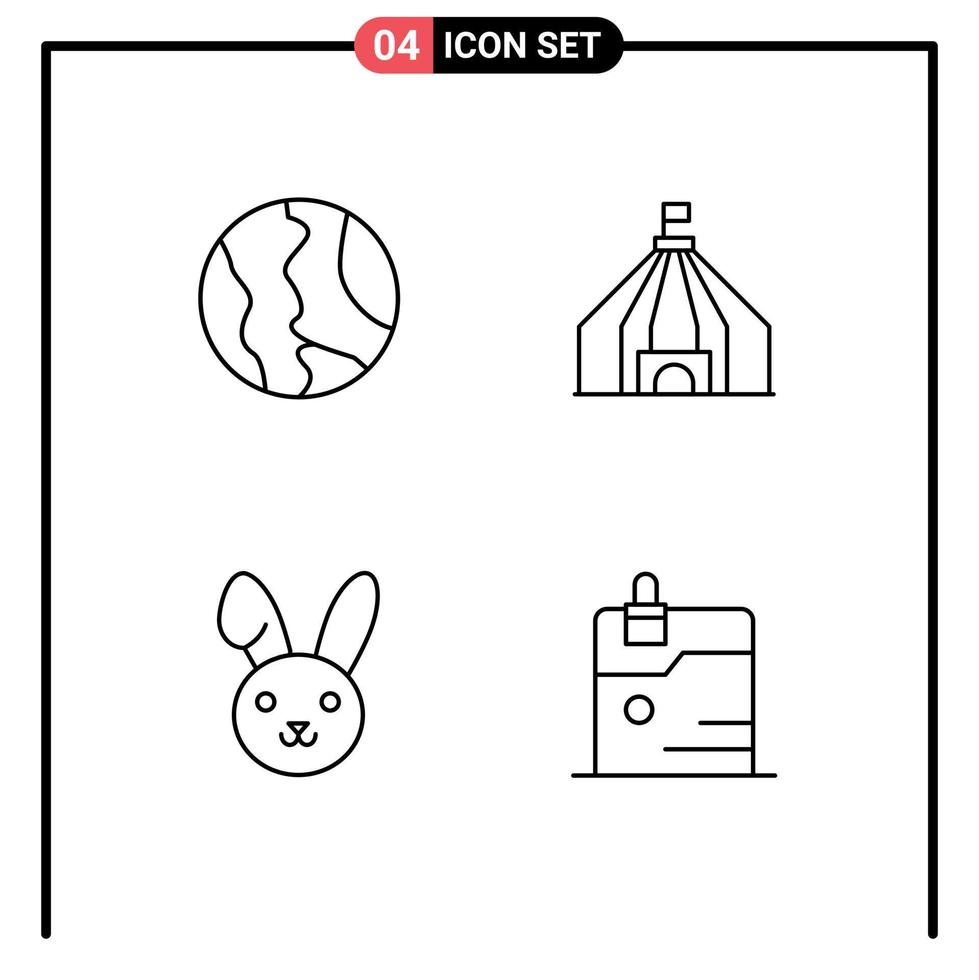 4 User Interface Line Pack of modern Signs and Symbols of global easter world tent business Editable Vector Design Elements