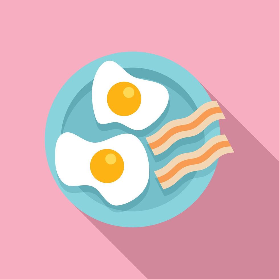 Breakfast fried egg bacon icon flat vector. Food plate vector