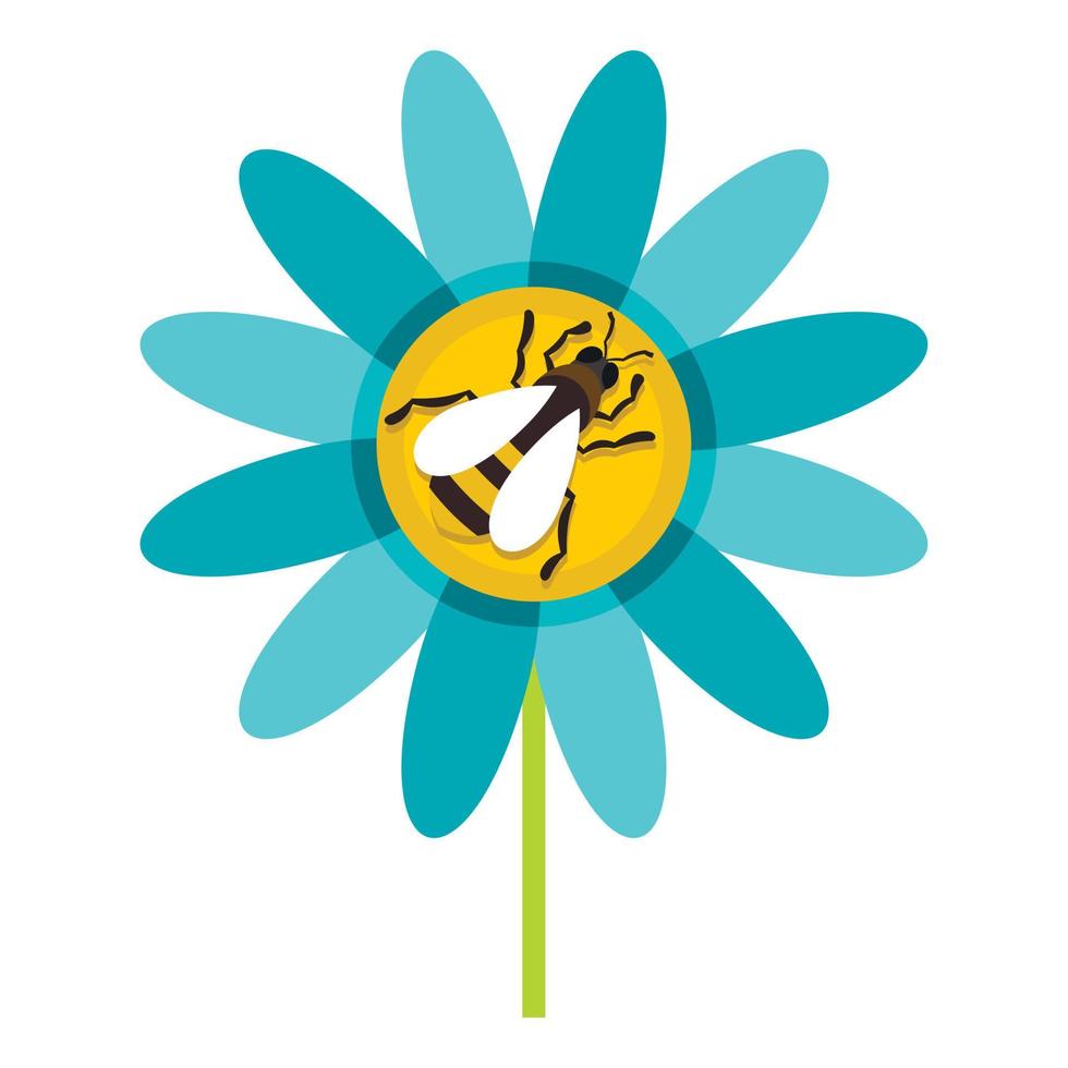 Bee on flower icon, flat style vector