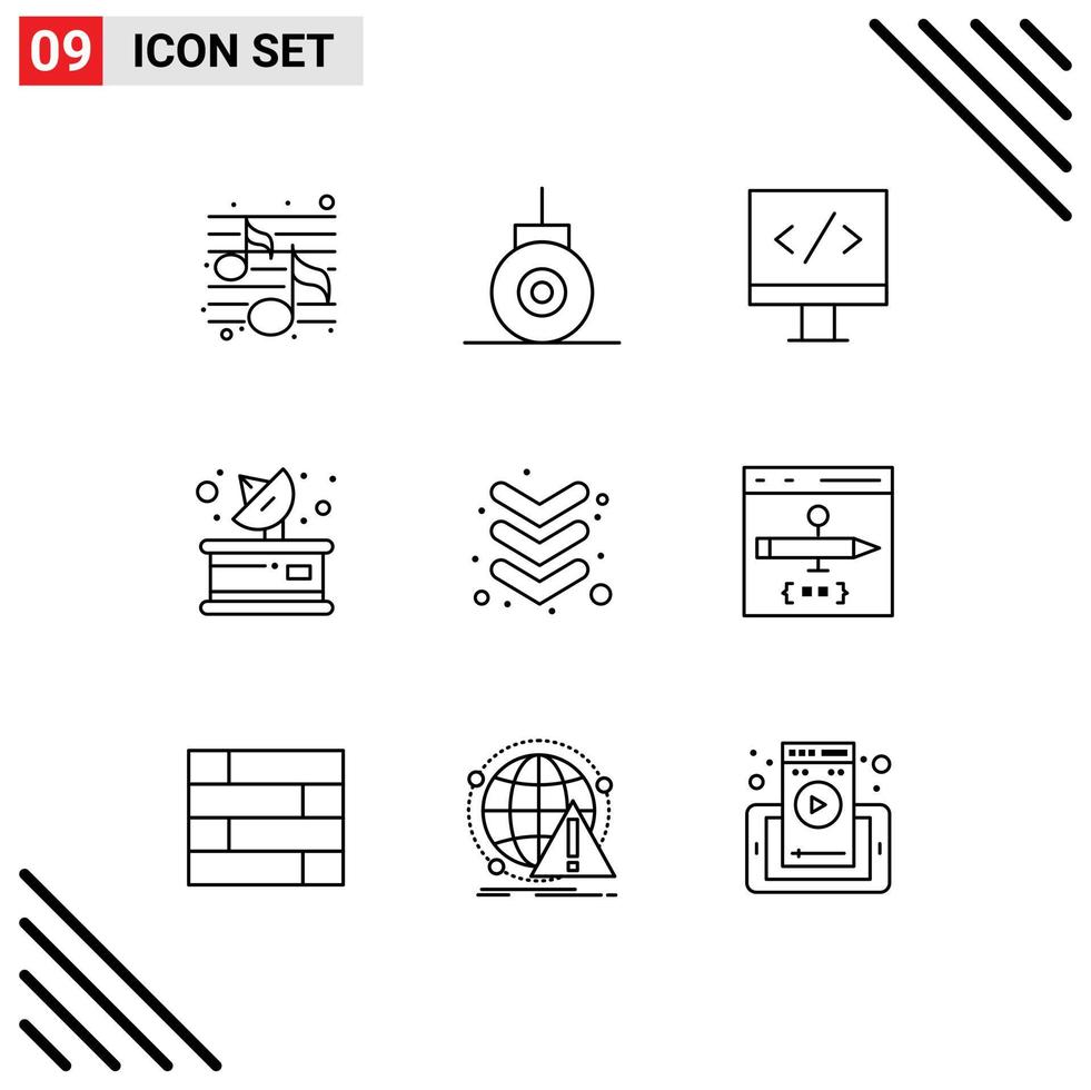 Modern Set of 9 Outlines and symbols such as app down monitor arrow parabolic Editable Vector Design Elements
