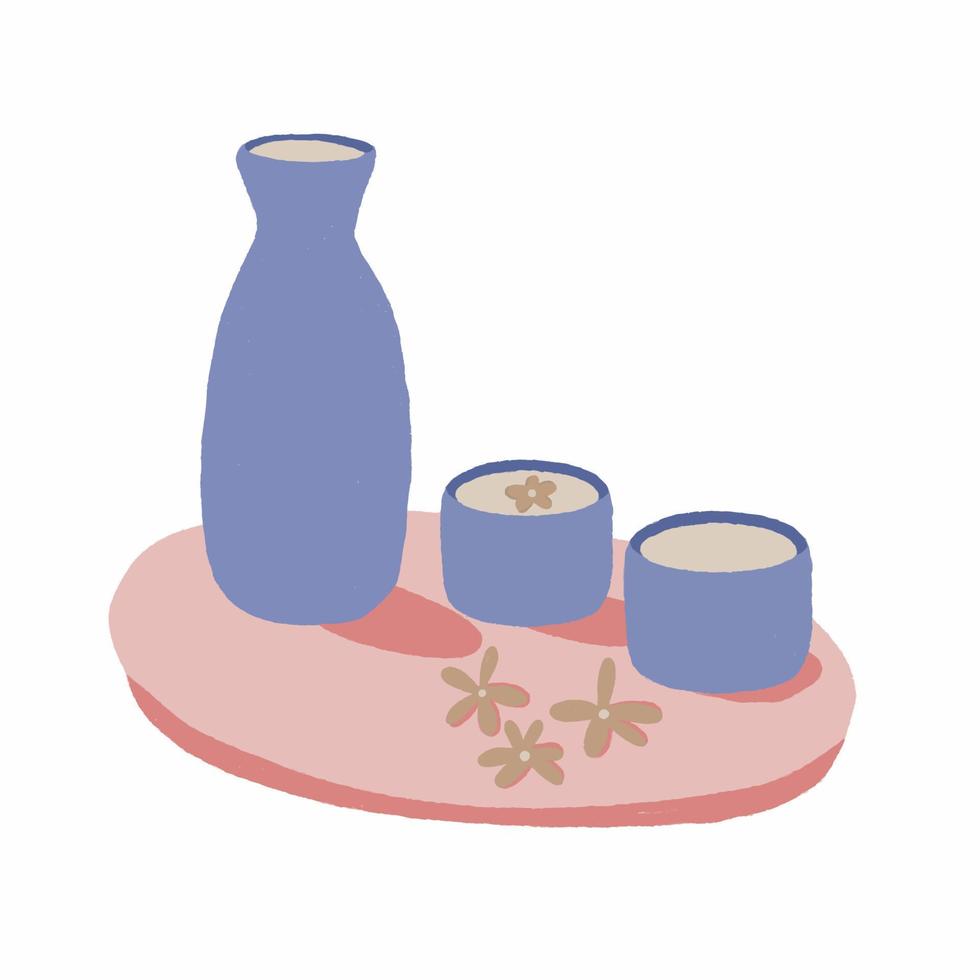 Japanese alcoholic drink sake, asian food vector