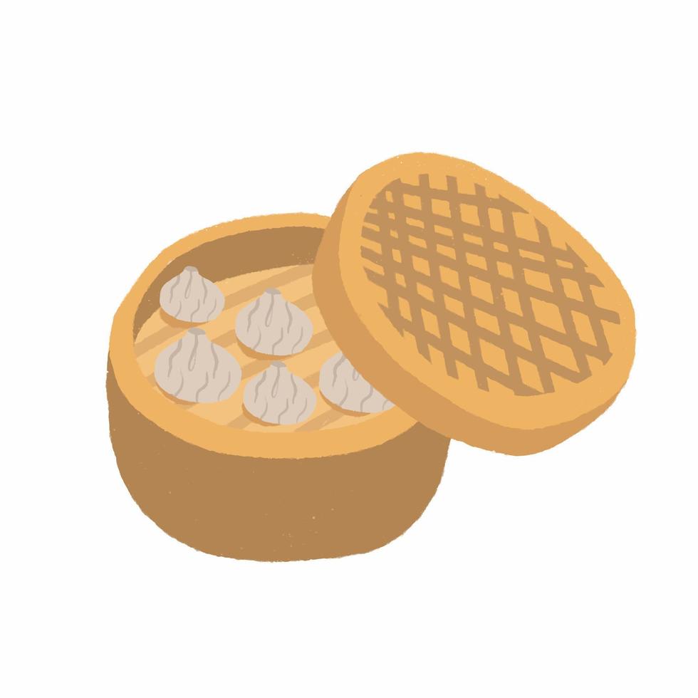 albóndigas de cocina asiática en una caldera doble de bambú vector