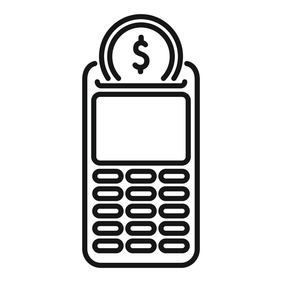 vector de contorno de icono de terminal pos. pago de dinero