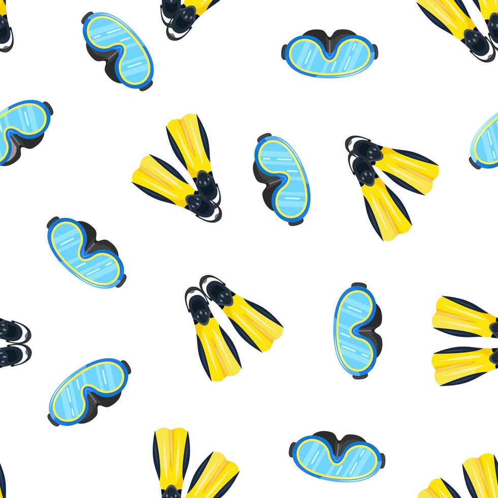 Summer pattern with a scuba diving costume. Vector seamless pattern with flippers and diving mask.