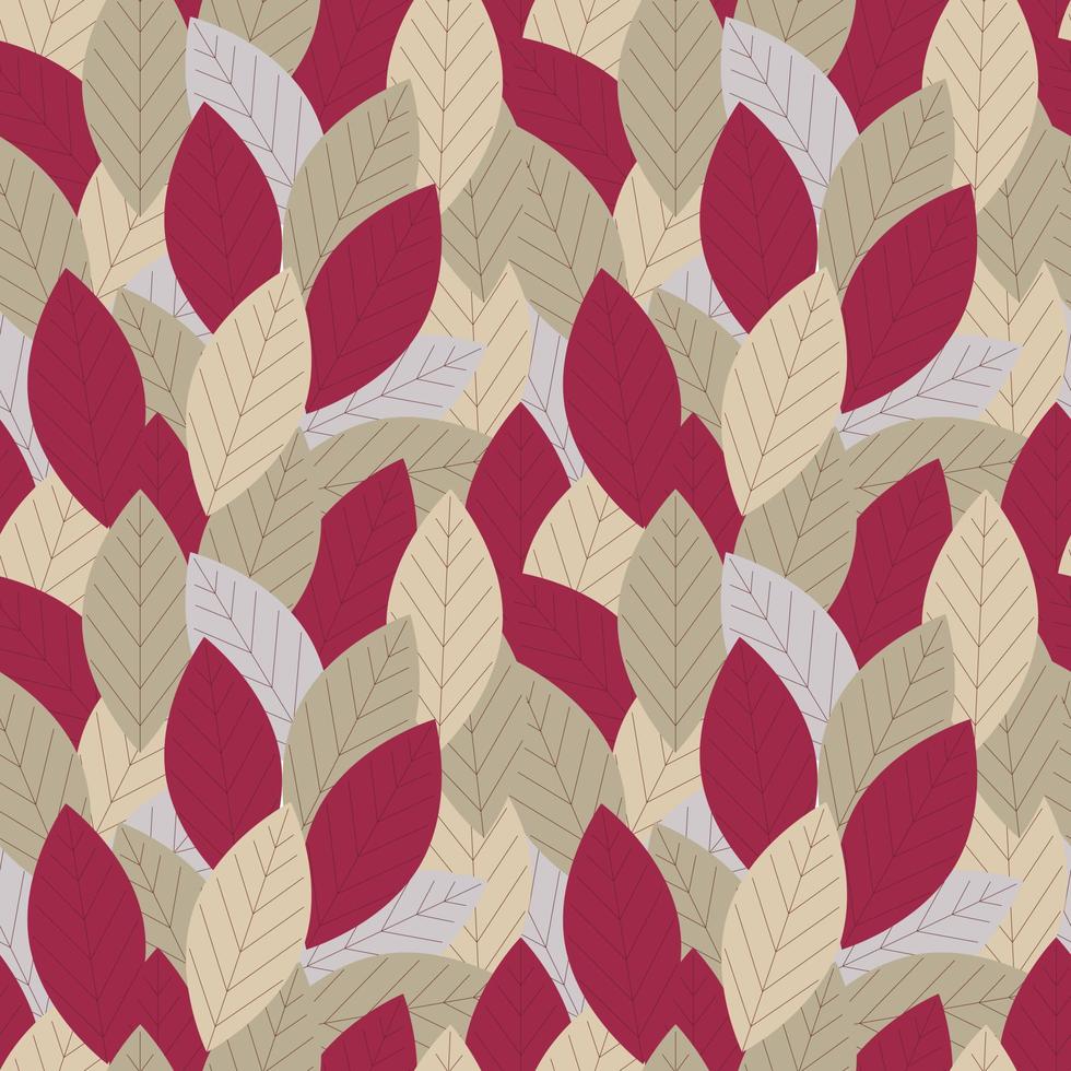 Pattern with leaves Viva Magenta color of the year 2023. vector