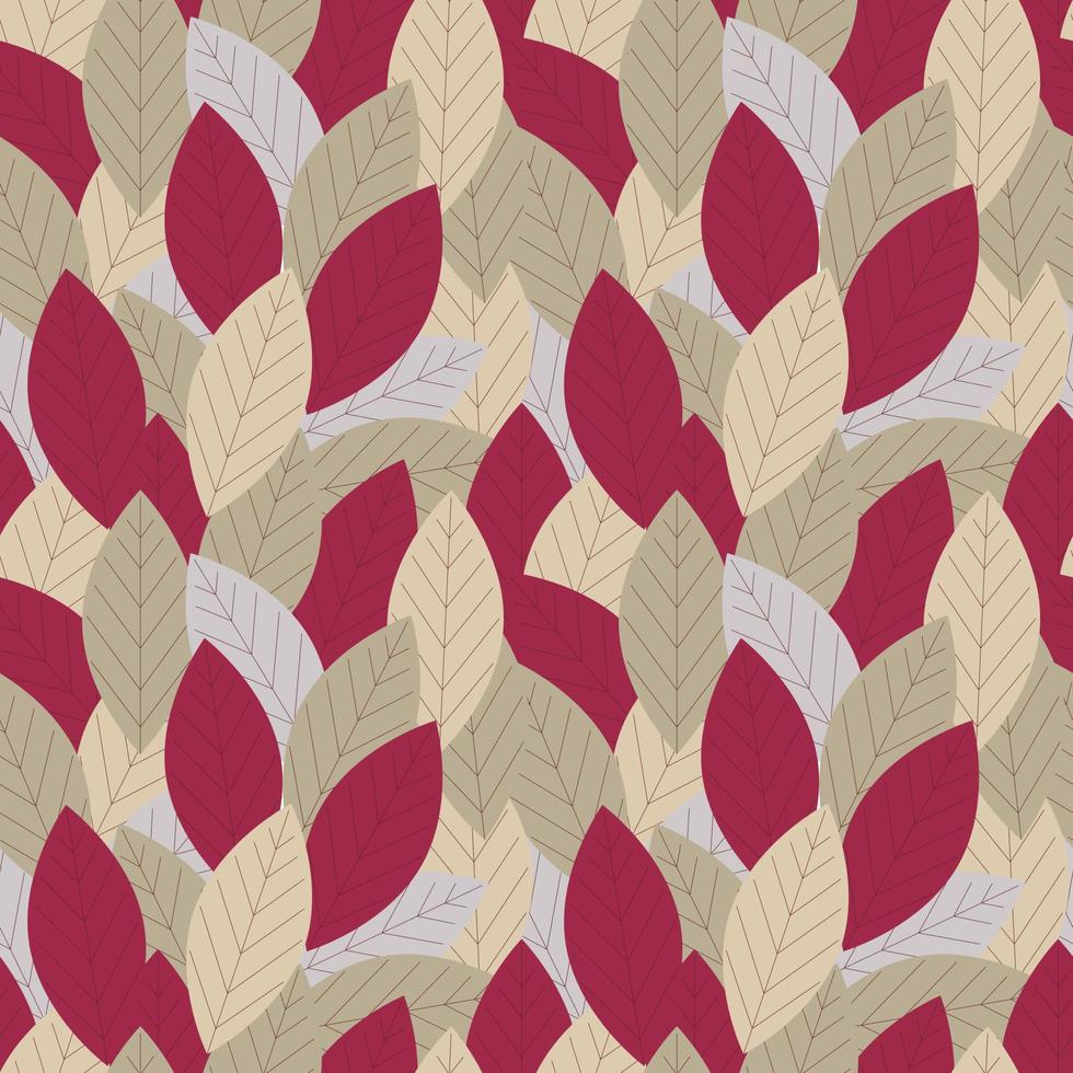 Pattern with leaves Viva Magenta color of the year 2023. vector