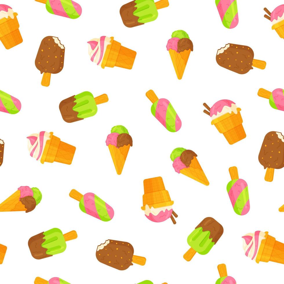 Vector illustration of a pattern of different twisted popsicles on a stick or in a cone.