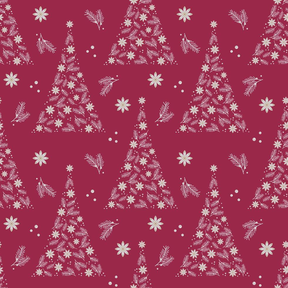 Pattern Viva Magenta color 2023 Merry Christmas Happy New Year horizontal , tree star anise berry. vector