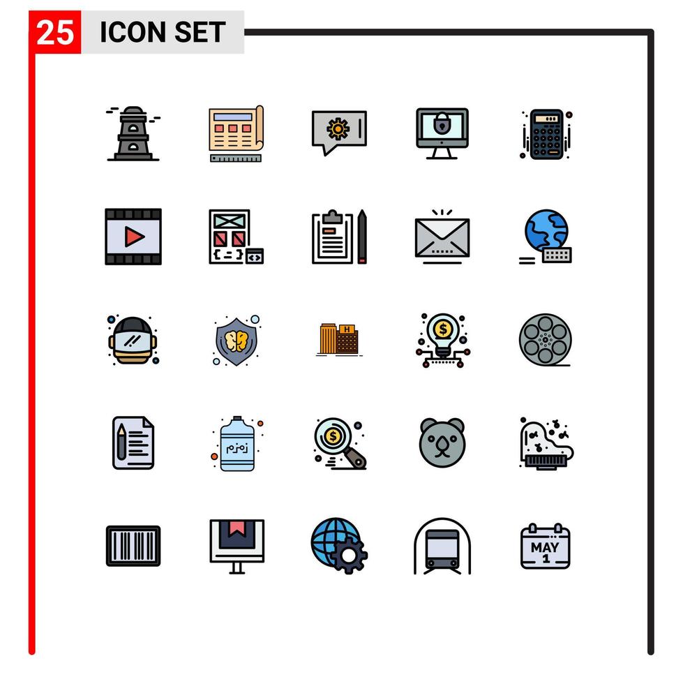 Group of 25 Modern Filled line Flat Colors Set for banking accounting chat preferences security internet Editable Vector Design Elements