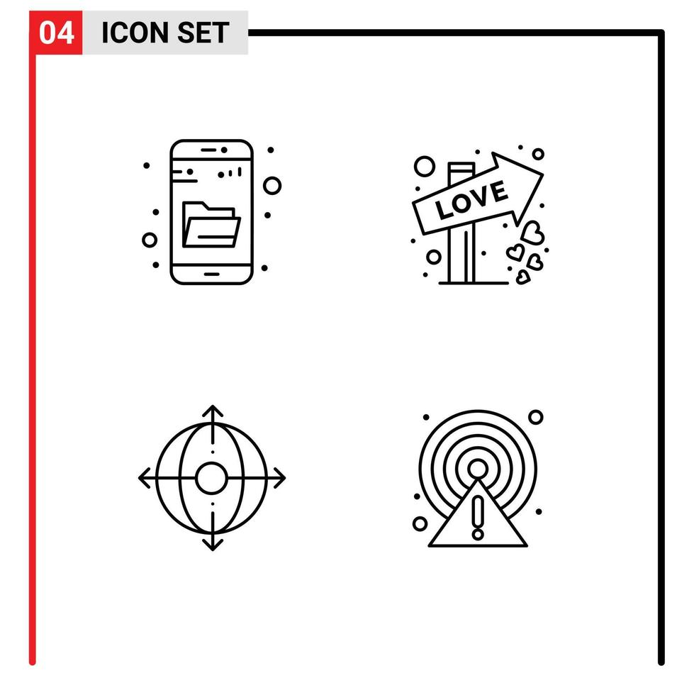 Set of 4 Vector Filledline Flat Colors on Grid for drive search deployment search sign product Editable Vector Design Elements