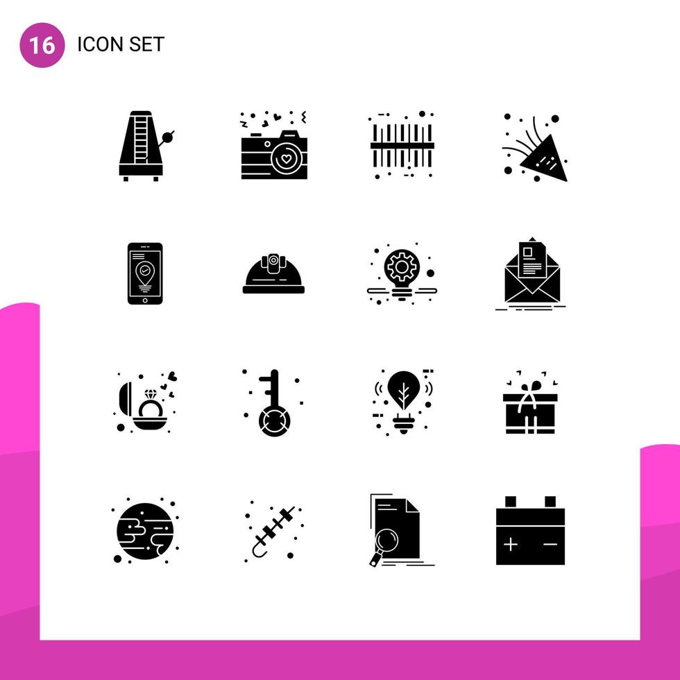 Modern Set of 16 Solid Glyphs Pictograph of pointer navigation valentine party time celebrate Editable Vector Design Elements