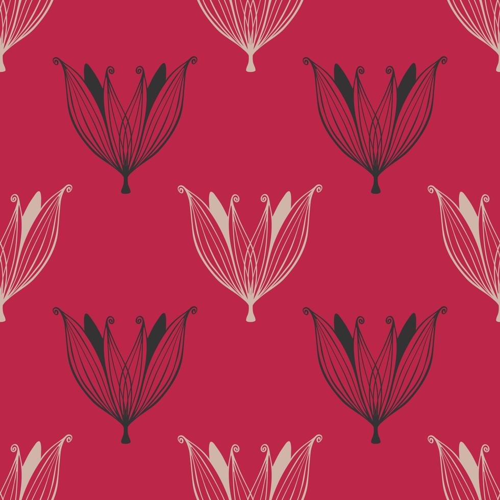 Pattern Viva Magenta color of the year 2023 with doodle flowers. vector