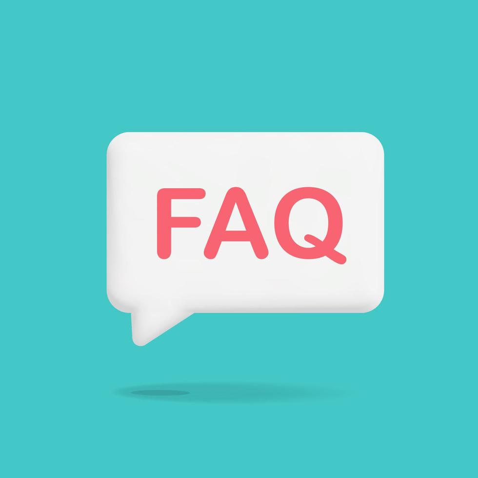 3d vector white rectangle chat bubble bow with faq question information sign  symbol design