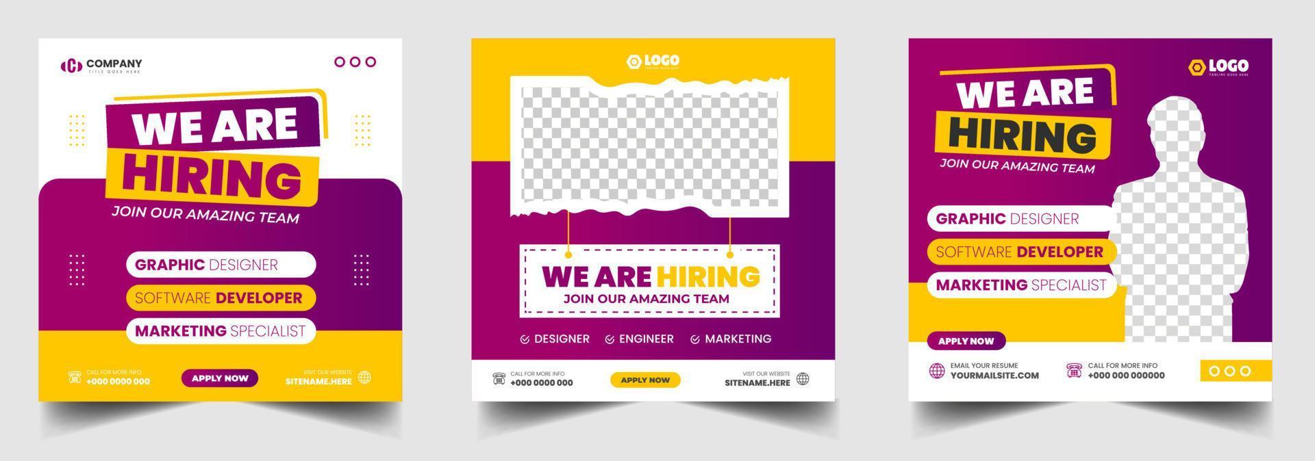 We are hiring job vacancy social media post banner design template with red color. We are hiring job vacancy square web banner design. vector