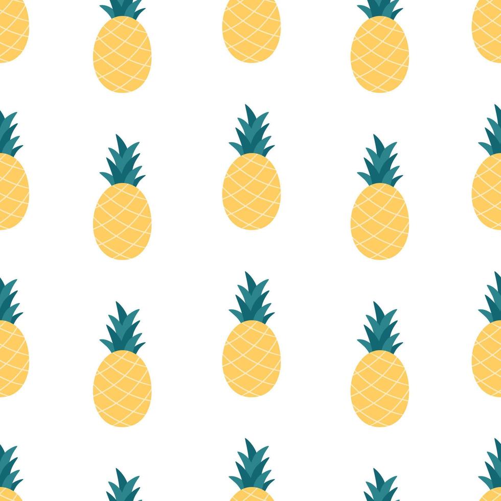 Fresh pineapple seamless pattern. Exotic and tropical fruit seamless pattern. Flat, hand drawn texture for wallpaper, textile, fabric, paper. vector