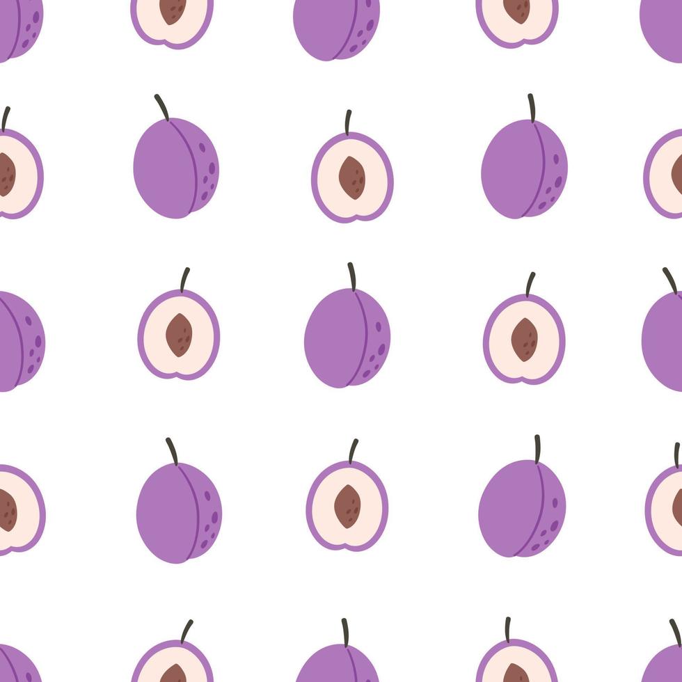 Fresh plum seamless pattern. Summer fruit. Healthy and organic food seamless pattern vector