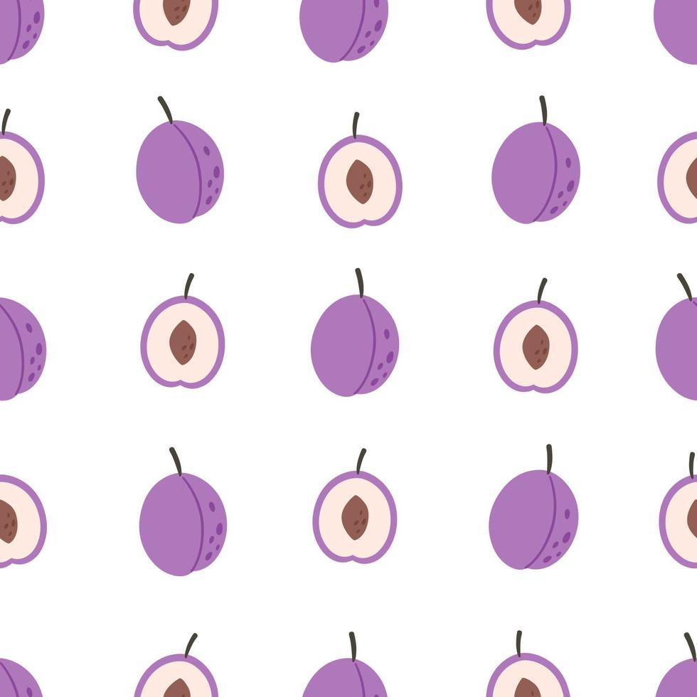 Fresh plum seamless pattern. Summer fruit. Healthy and organic food seamless pattern vector