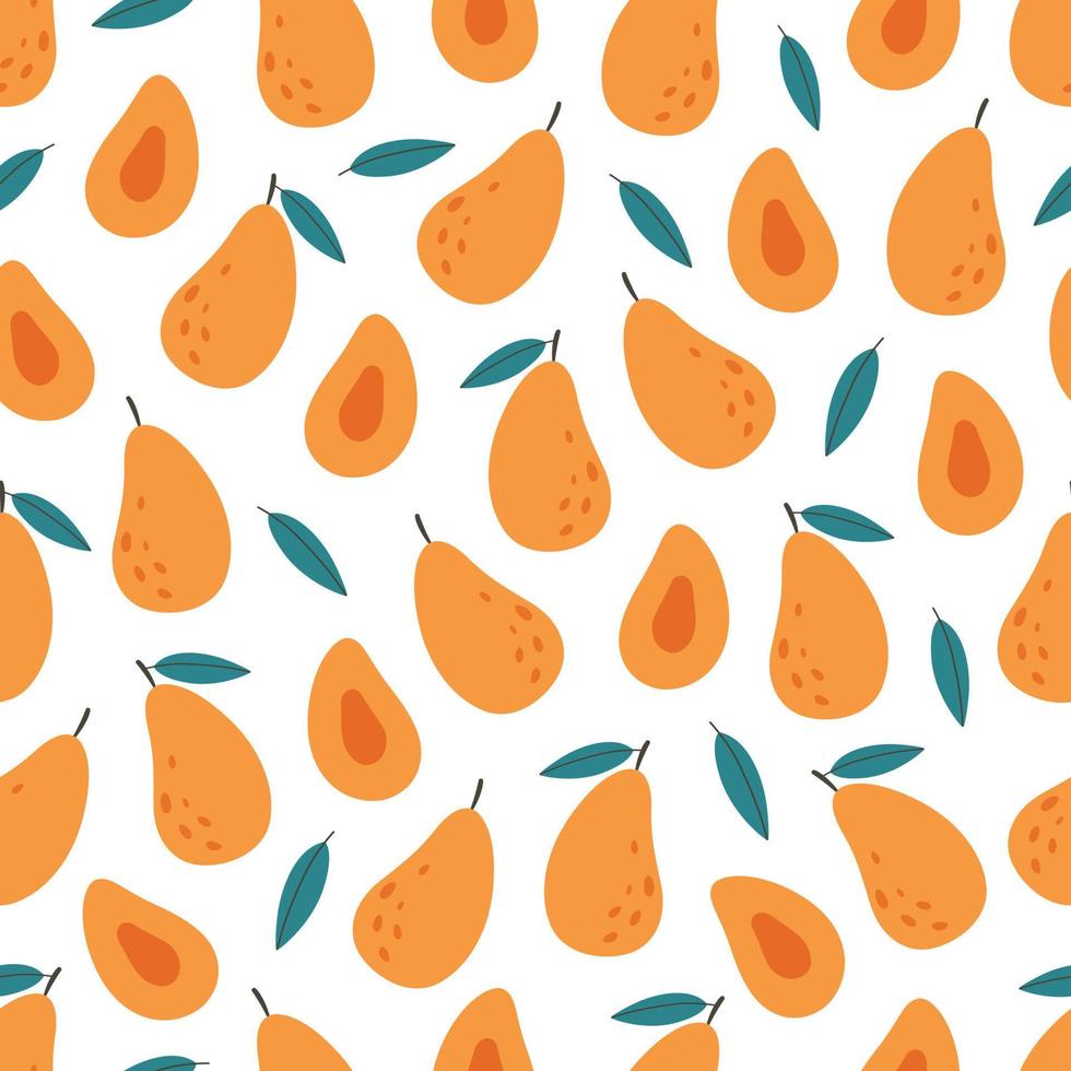 Fresh mango seamless pattern. Exotic and tropical fruit seamless pattern. Healthy food. Flat, hand drawn texture for wallpaper, textile, fabric, paper vector