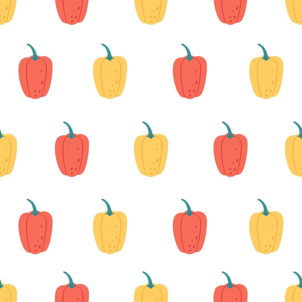 Red and yellow bell peppers seamless pattern. Vegetable seamless pattern. Flat, hand drawn texture for wallpaper, textile, fabric, paper. vector