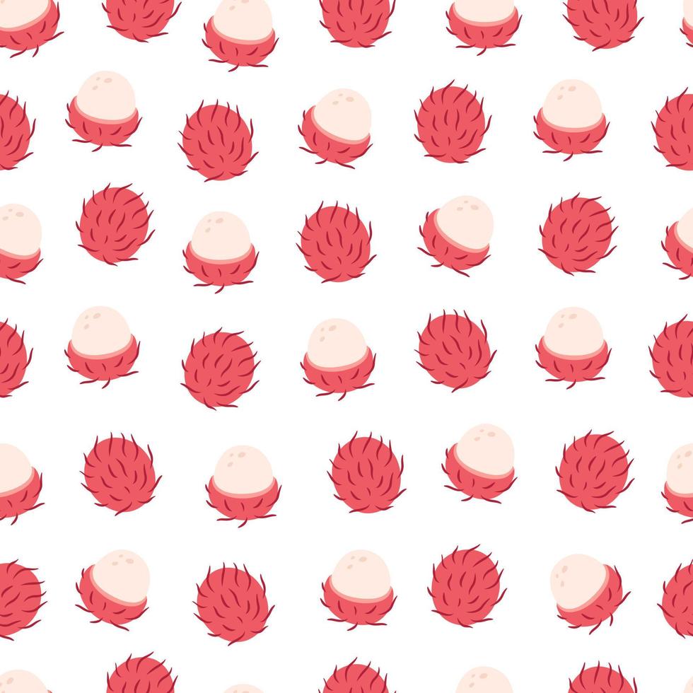 Fresh rambutan seamless pattern. Exotic and tropical fruit seamless pattern. Healthy food. Flat, hand drawn texture for wallpaper, textile, fabric, paper vector