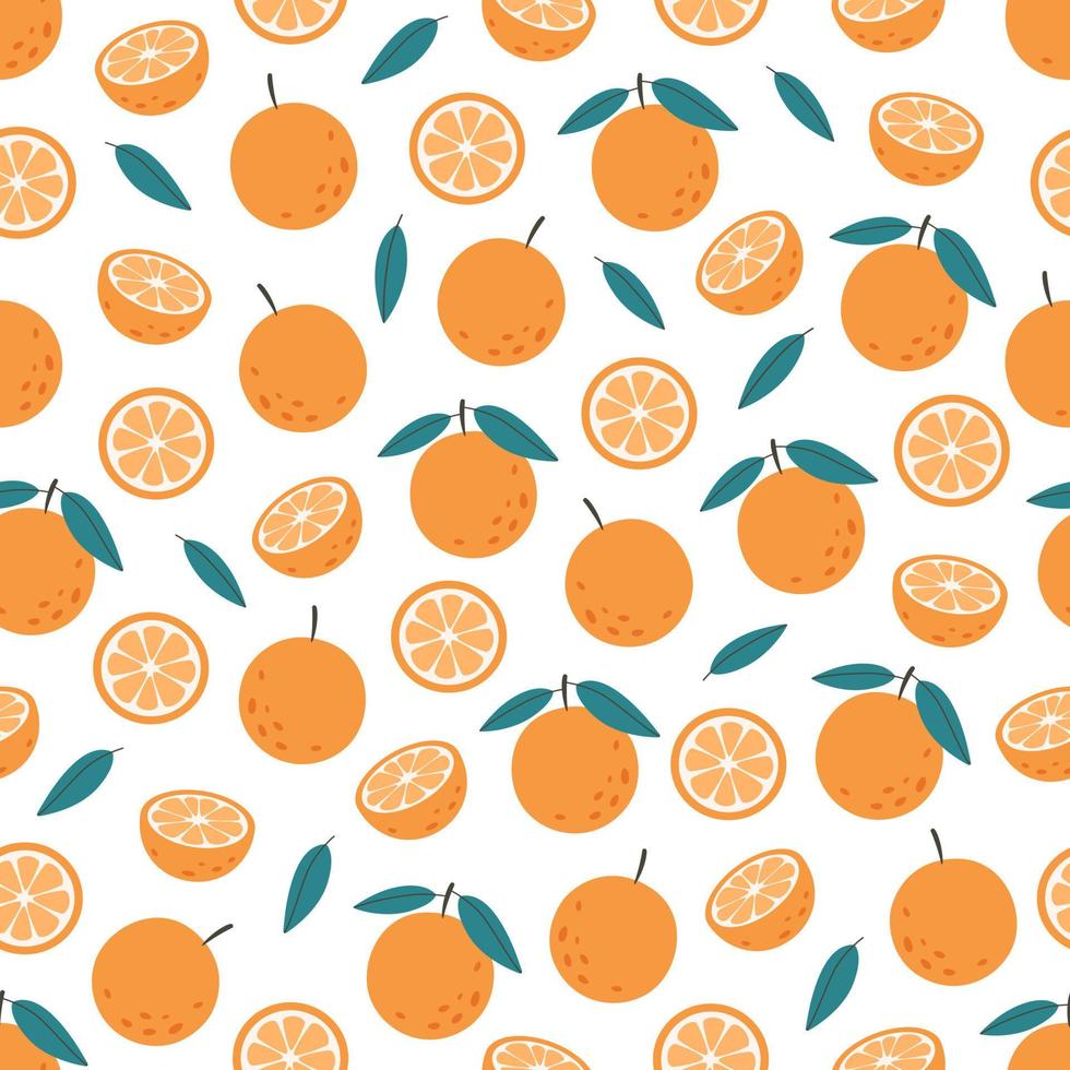 Fresh orange seamless pattern. Citrus fruit seamless pattern. Healthy food. Flat, hand drawn texture for wallpaper, textile, fabric, paper vector