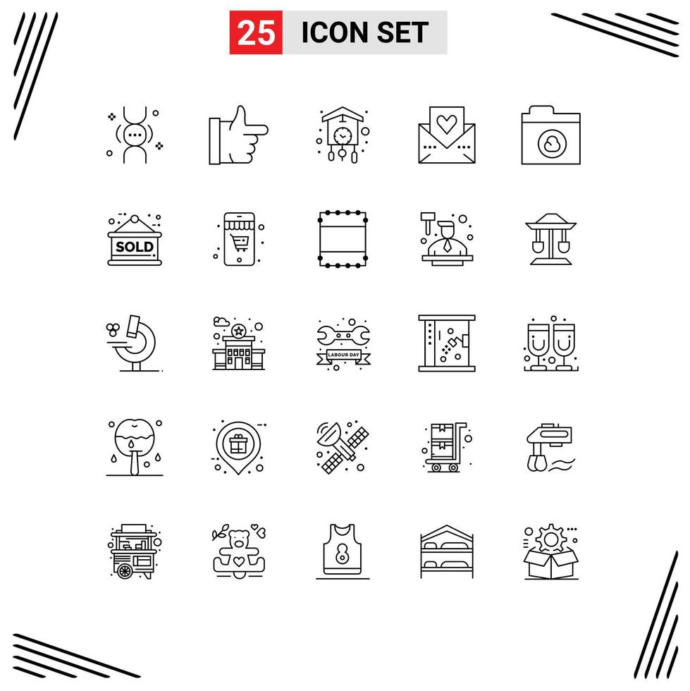 25 Universal Line Signs Symbols of cloud mail home love letter heart Editable Vector Design Elements