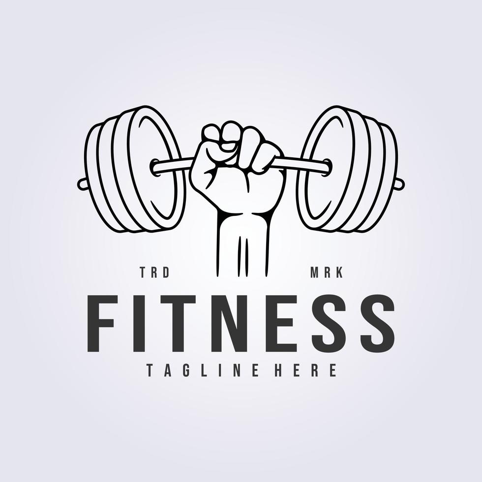 gym fitness holding barbell logo linear vector illustration template design