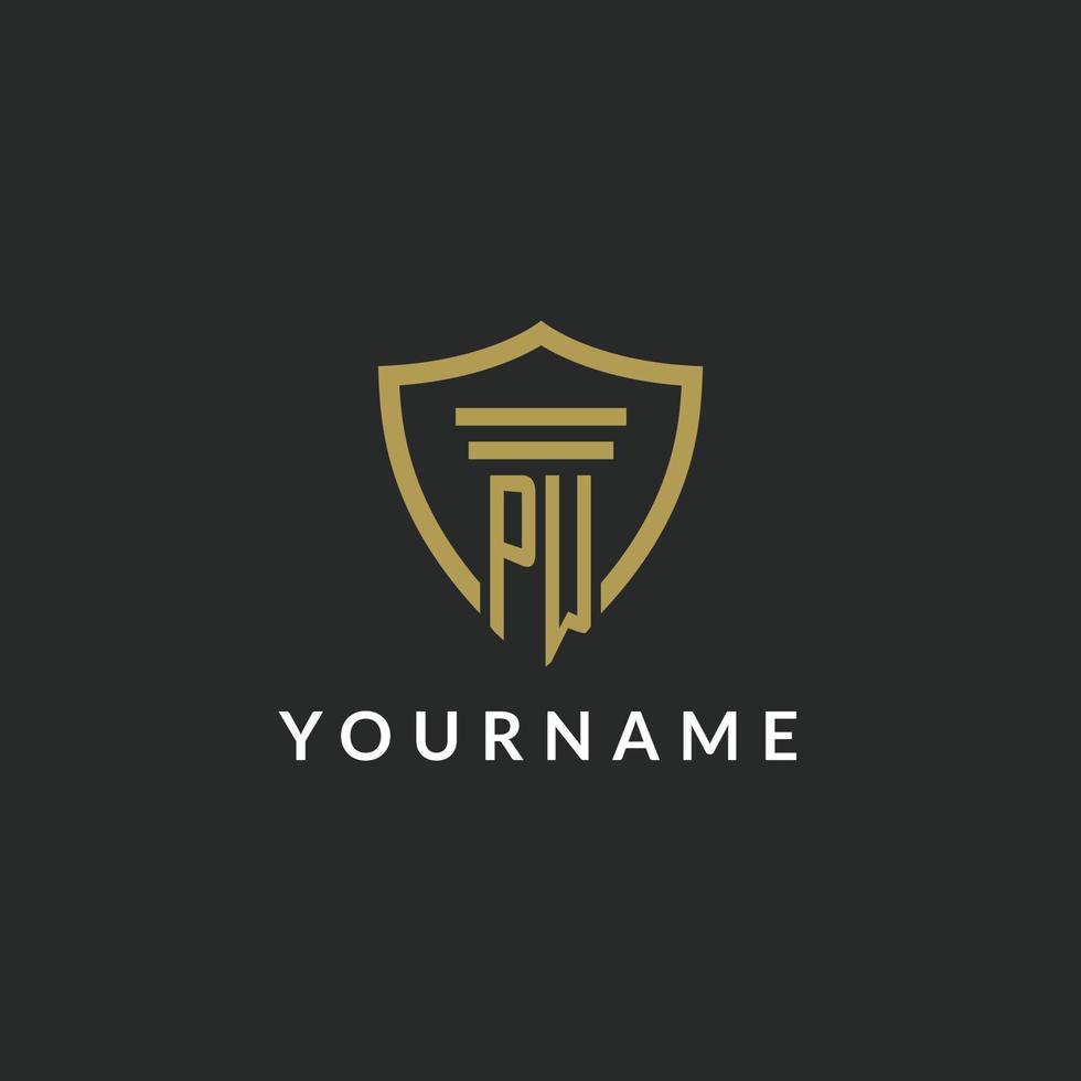 PW initial monogram logo with pillar and shield style design vector
