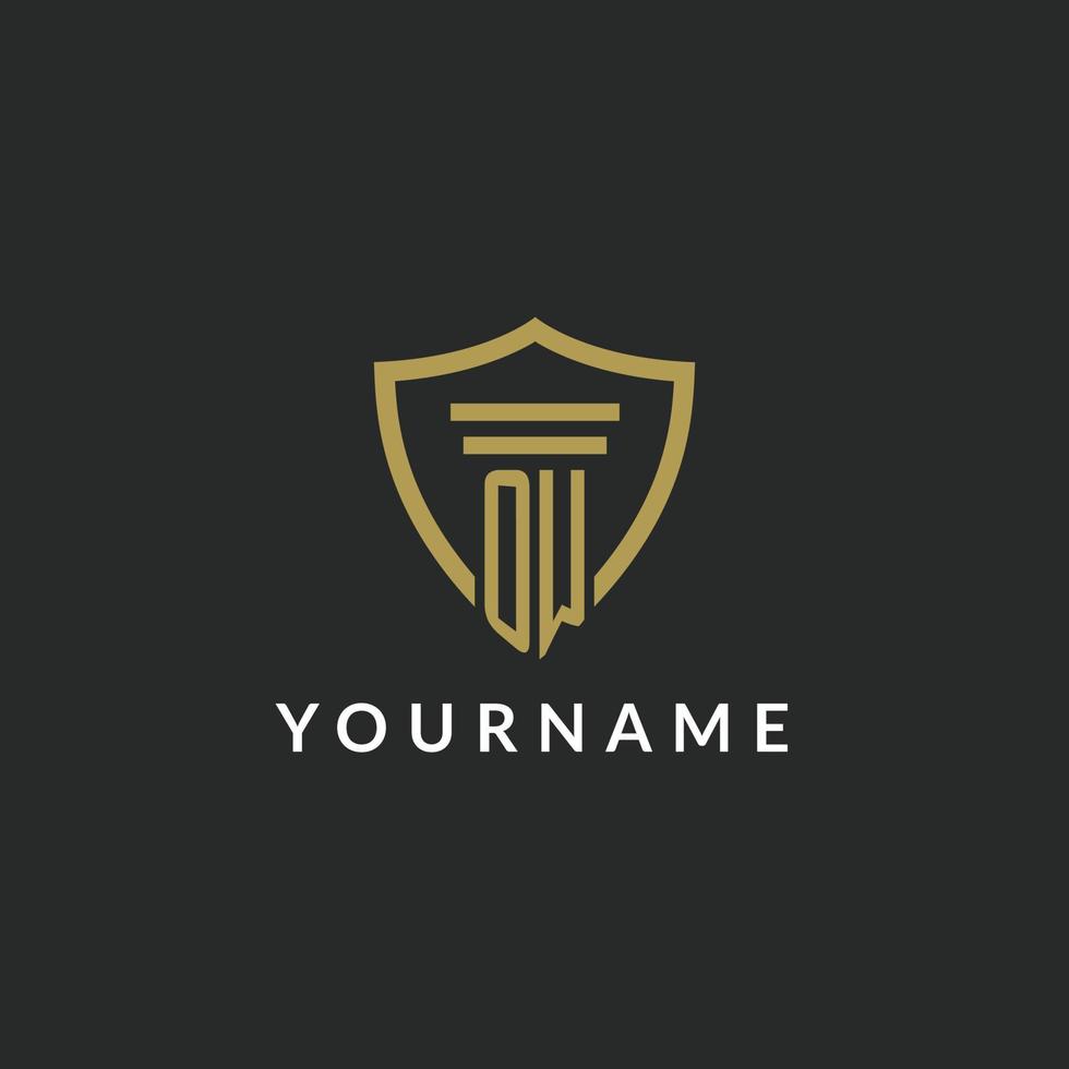 OW initial monogram logo with pillar and shield style design vector