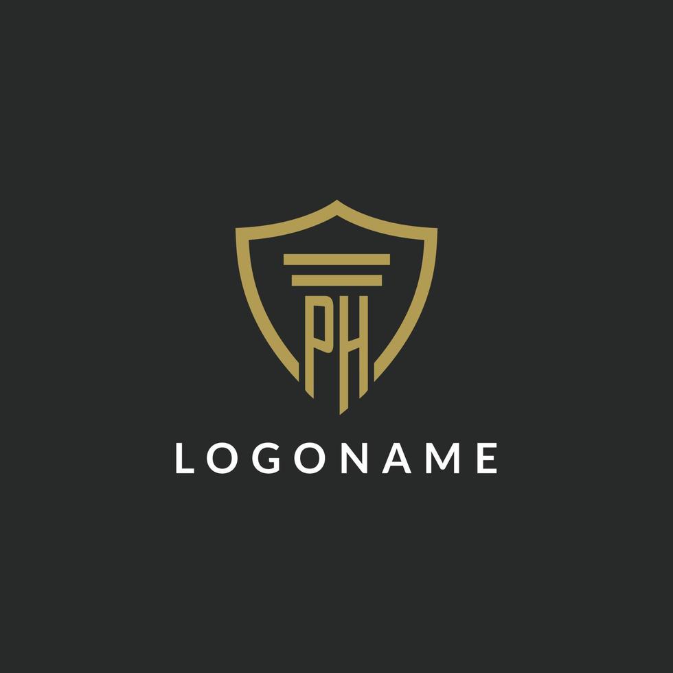 PH initial monogram logo with pillar and shield style design vector