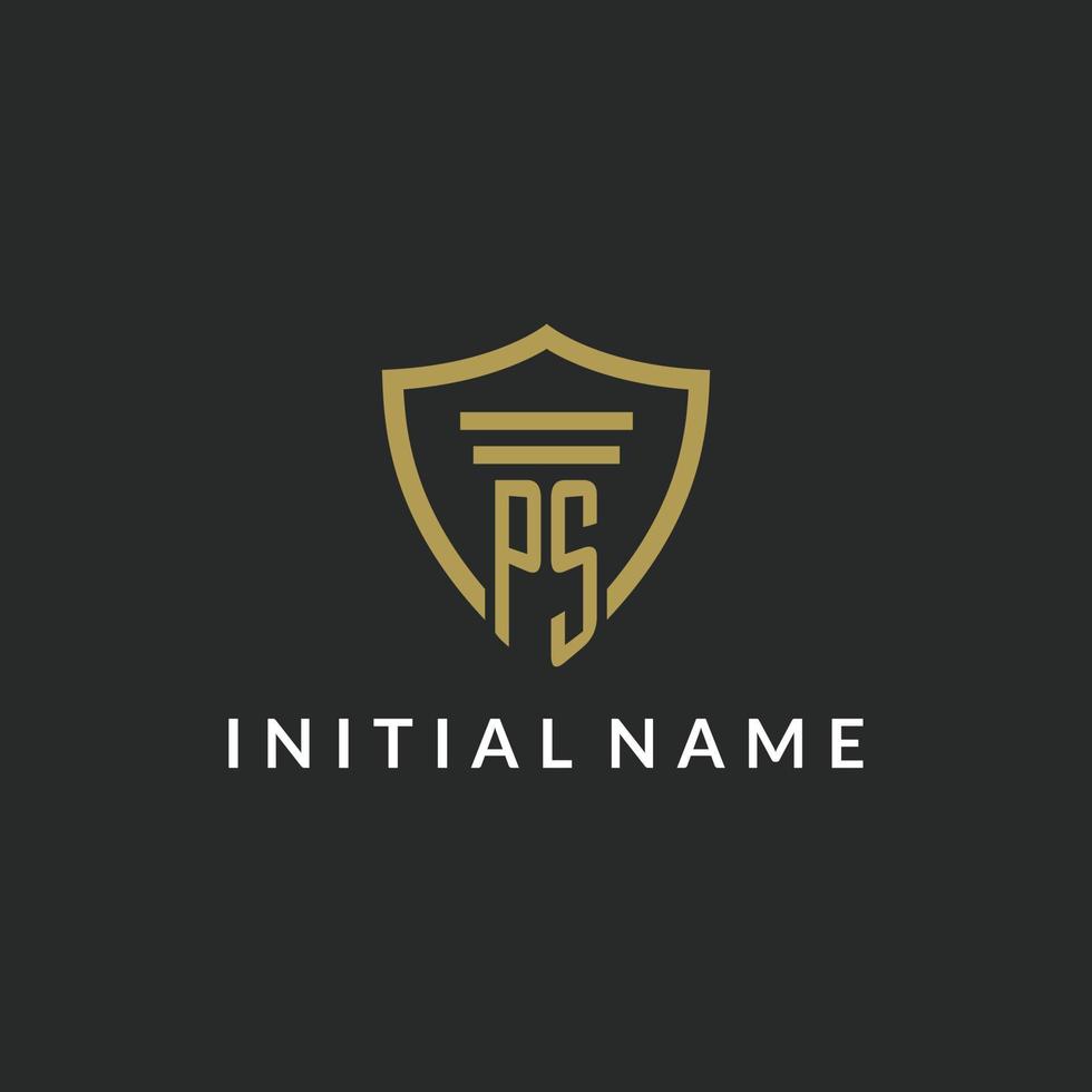 PS initial monogram logo with pillar and shield style design vector