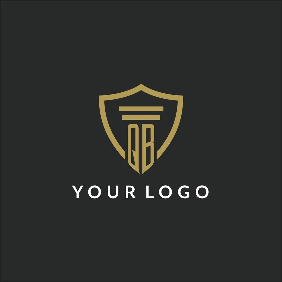 QB initial monogram logo with pillar and shield style design vector