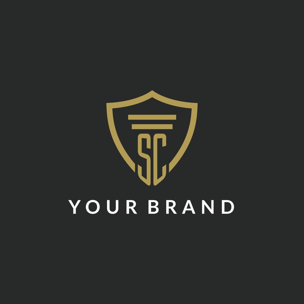 SC initial monogram logo with pillar and shield style design vector