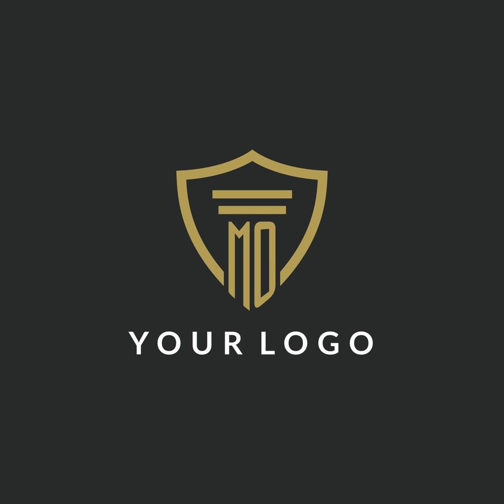 MO initial monogram logo with pillar and shield style design vector