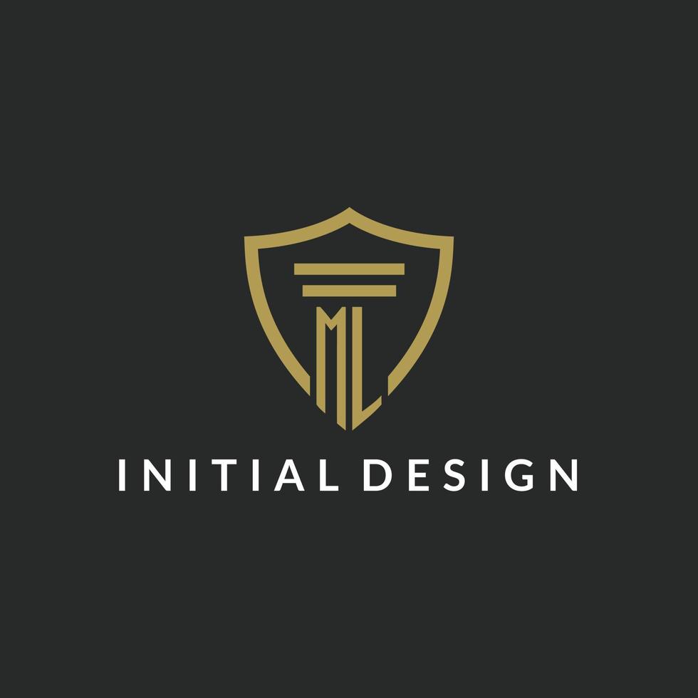 ML initial monogram logo with pillar and shield style design vector
