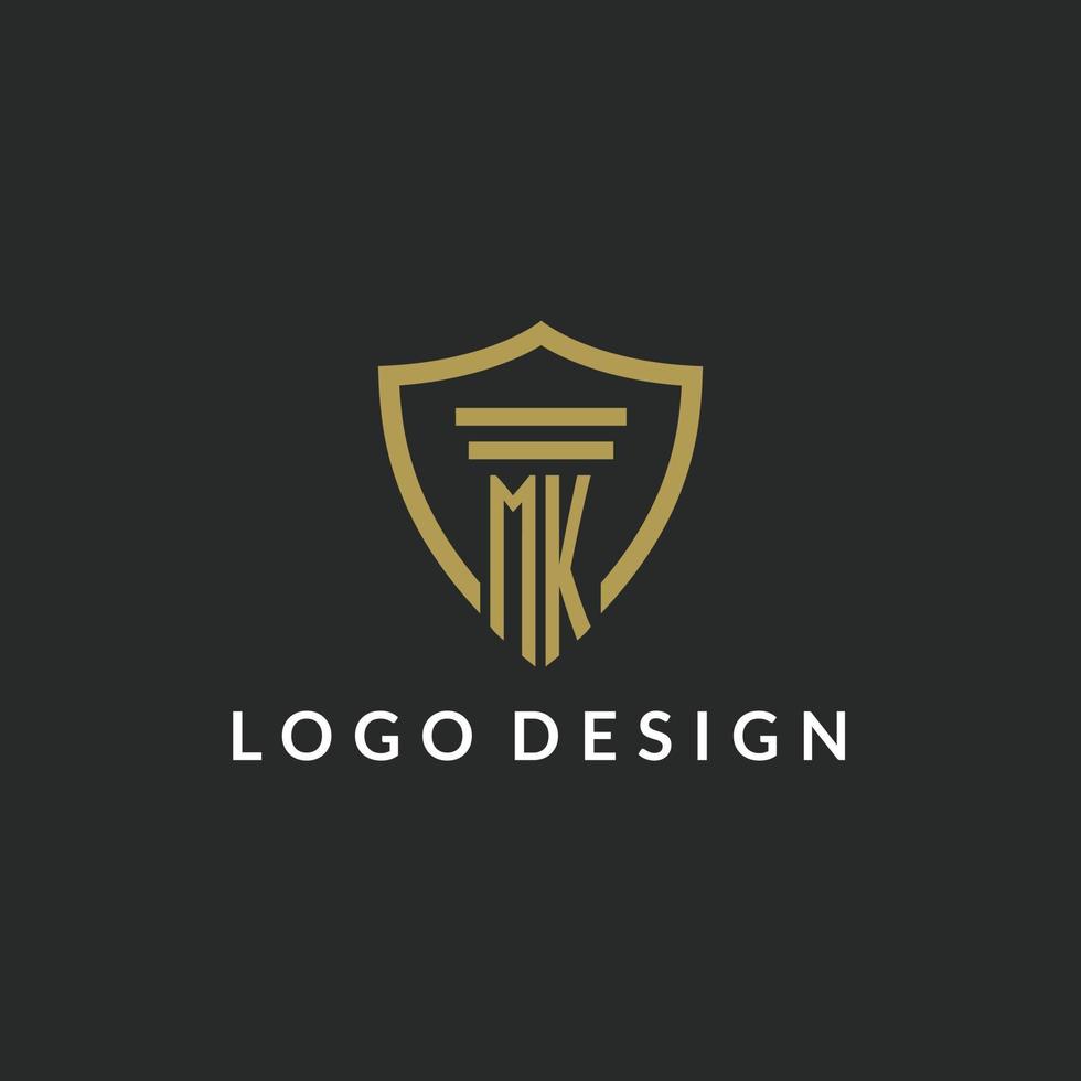 MK initial monogram logo with pillar and shield style design vector