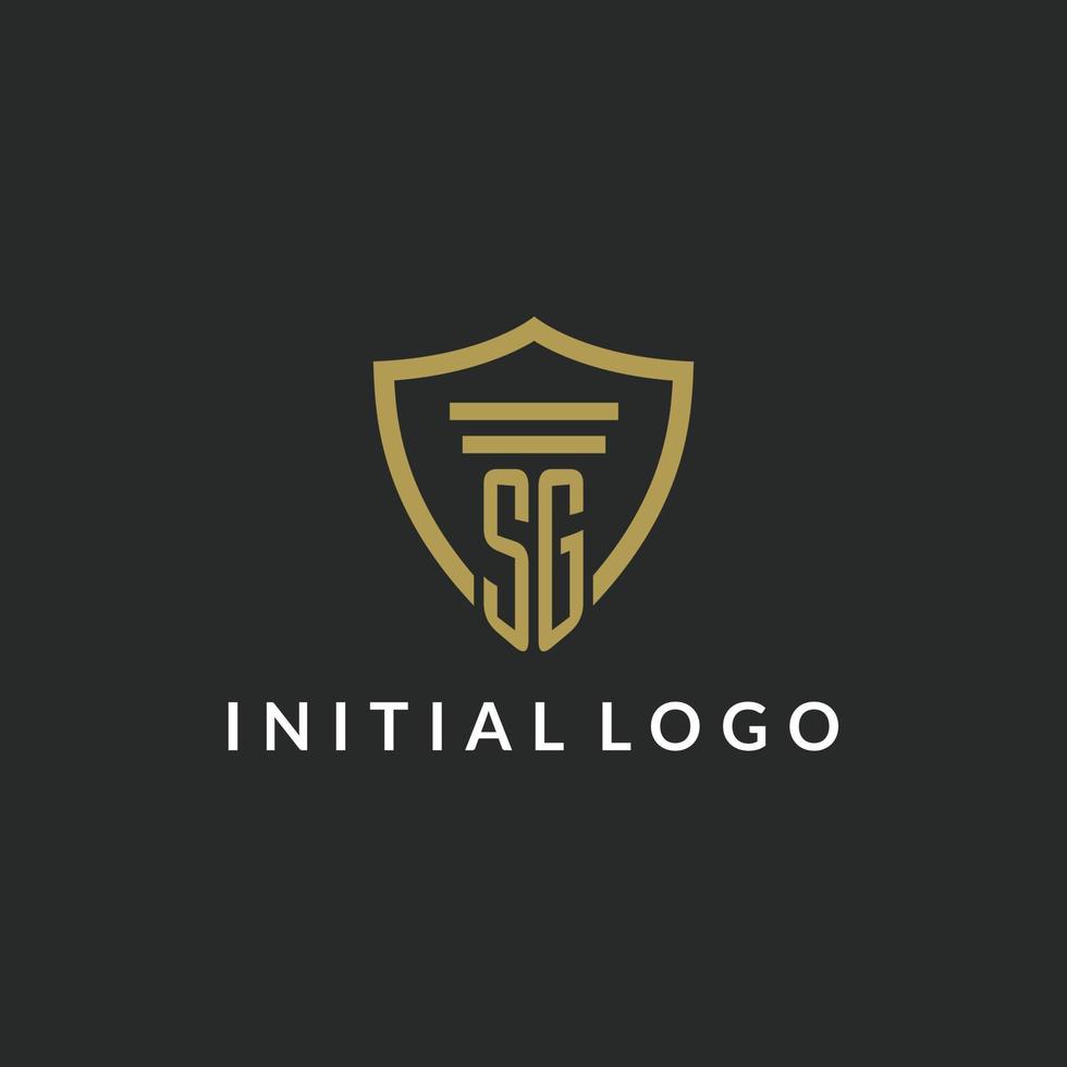 SG initial monogram logo with pillar and shield style design vector