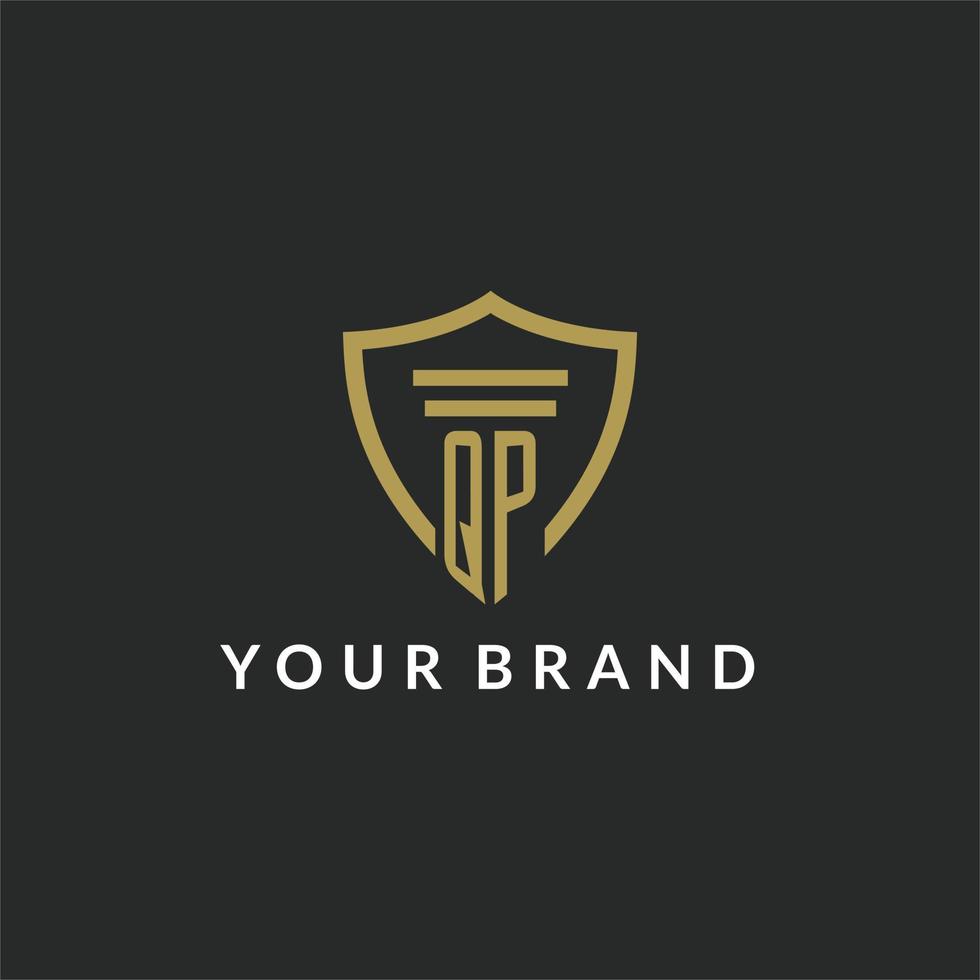 QP initial monogram logo with pillar and shield style design vector