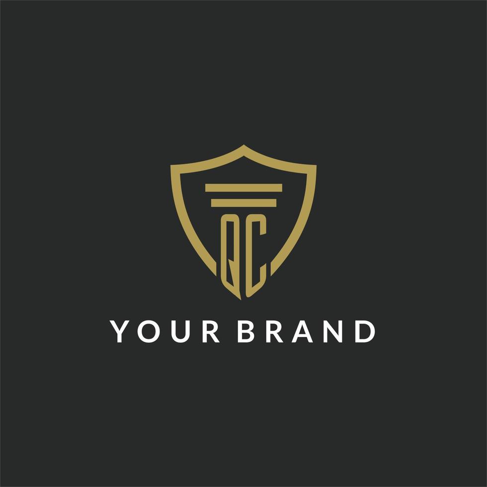 QC initial monogram logo with pillar and shield style design vector