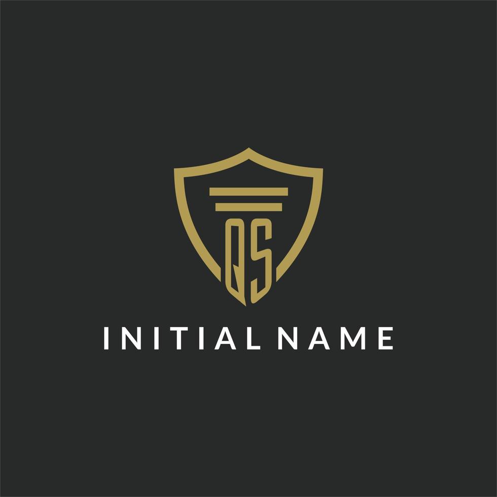 QS initial monogram logo with pillar and shield style design vector