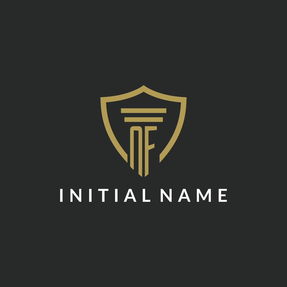 NF initial monogram logo with pillar and shield style design vector